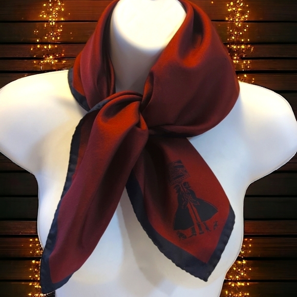 Burberrys Authentic Burgundy w Navy Trim Silk Scarf Vintage 26" x 26" - Picture 3 of 13